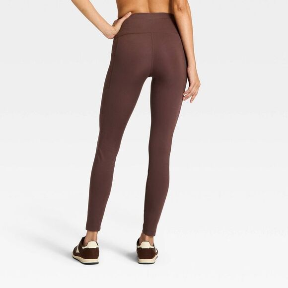 All In Motion - Women's High-Rise Fleece Lined Winter Leggings - A Brown - Picture 2 of 4